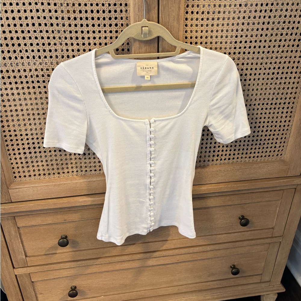 Sezane Cream Button-Down Top